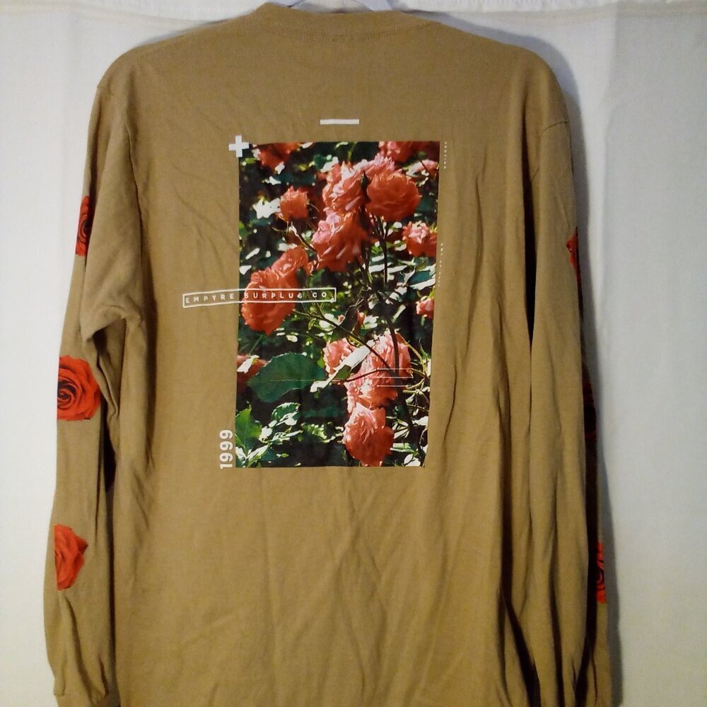 Empyre Surplus Shirt Men M Long Sleeve Roses 1999 Streetwear Tan